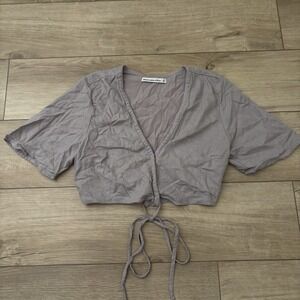 Abercrombie & Fitch Gray Wrap Top With Tie & Short Sleeves XS